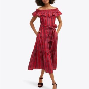 Draper James Off the Shoulder Midi Dress in Red Plaid, Size XXL, New/never worn
